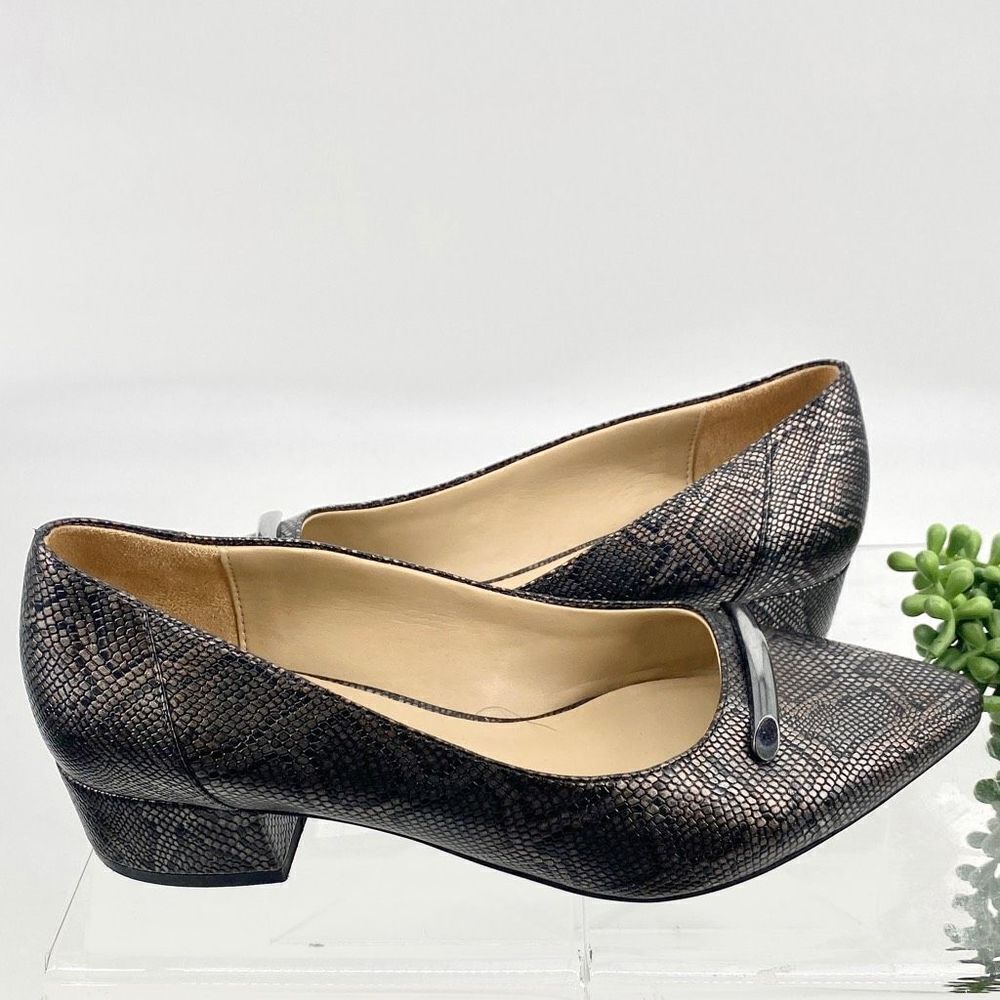 Naturalizer feather snake bronze metallic pointed toe, comfort slip -on pump Siz